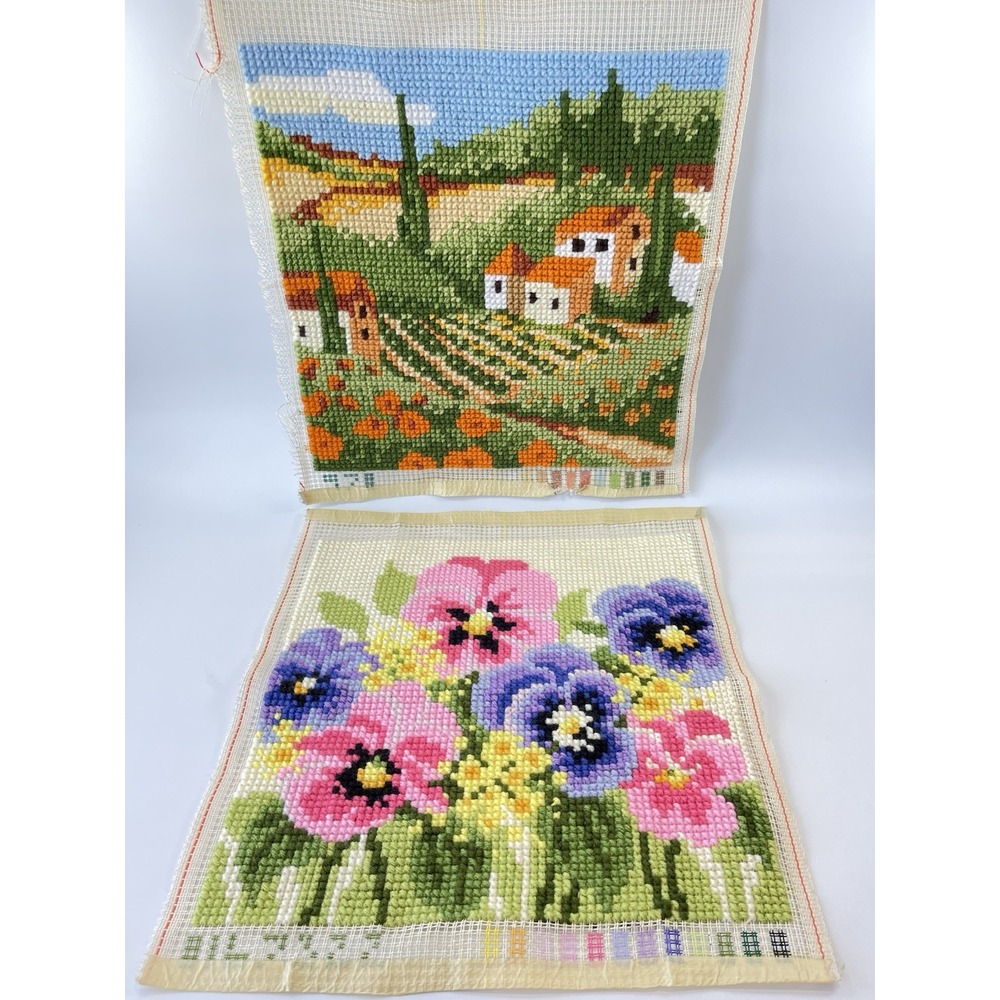 Vervaco Cross Stitch Needlework Completed Cushion Or Frame Set of 2 15.5 X 15.5